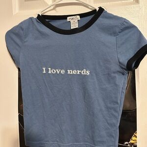 Rue21 Blue and Black Ringer Tee I Love Nerds